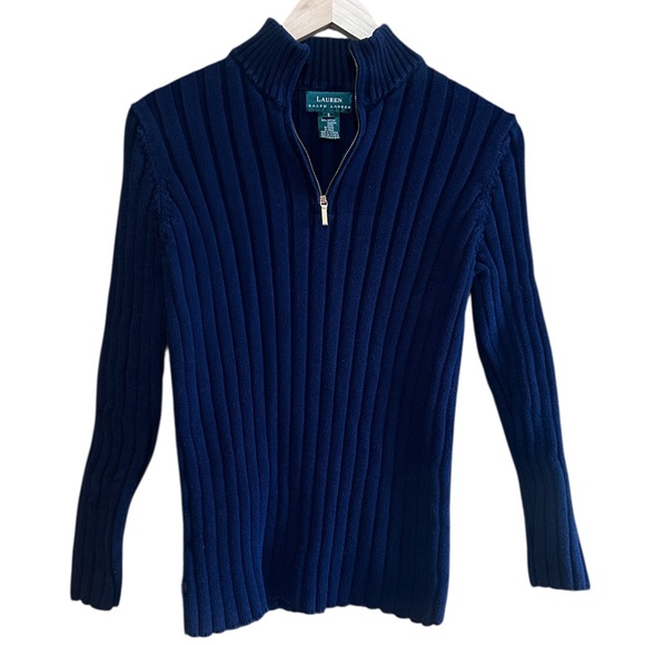 Lauren Ralph Lauren Ribbed Mock-Neck Quarter-Zip Sweater Women’s Navy Blue
Sz S - Picture 2 of 7